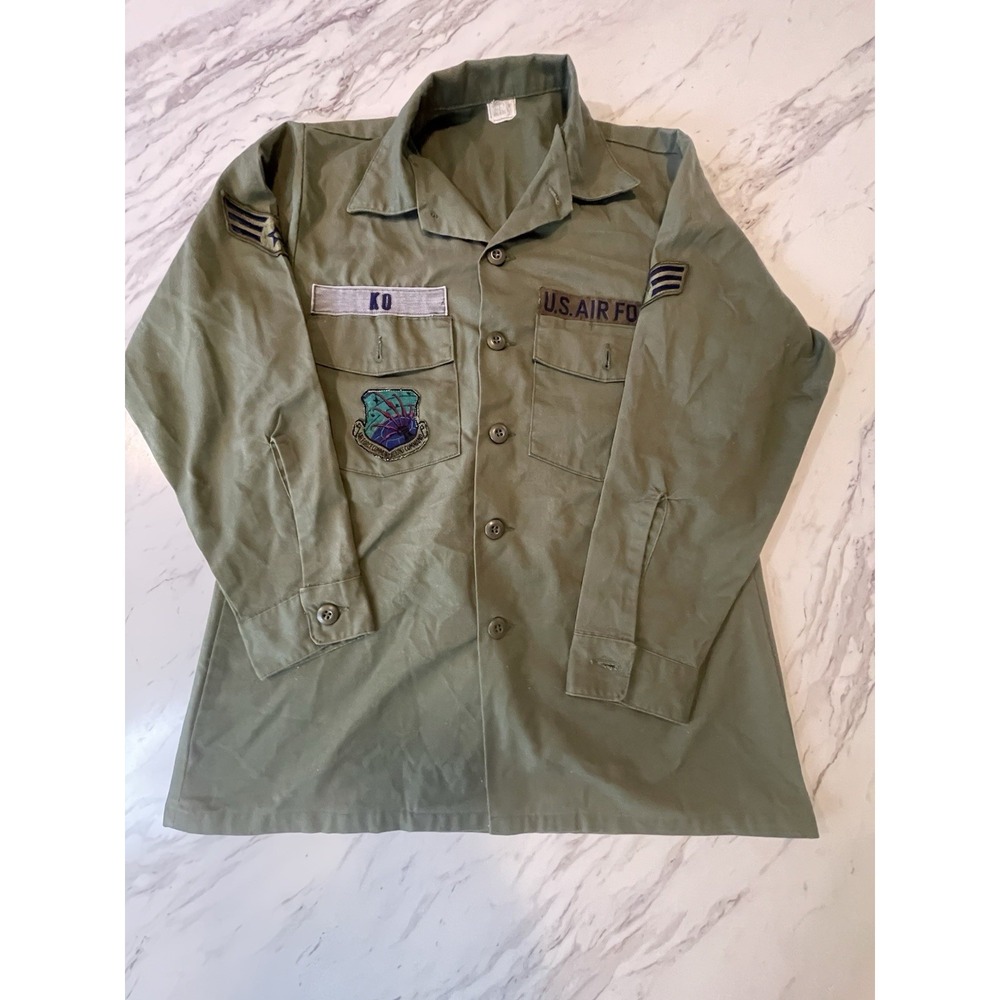 Vintage OG 507 Shirt Mens L 60s 70s Air Force Military OD Green Fatigue Uniform